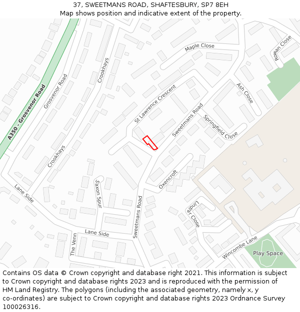 37, SWEETMANS ROAD, SHAFTESBURY, SP7 8EH: Location map and indicative extent of plot