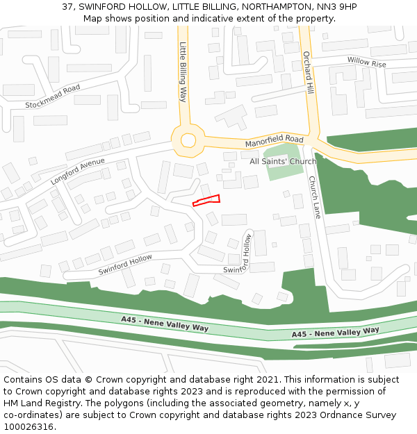 37, SWINFORD HOLLOW, LITTLE BILLING, NORTHAMPTON, NN3 9HP: Location map and indicative extent of plot