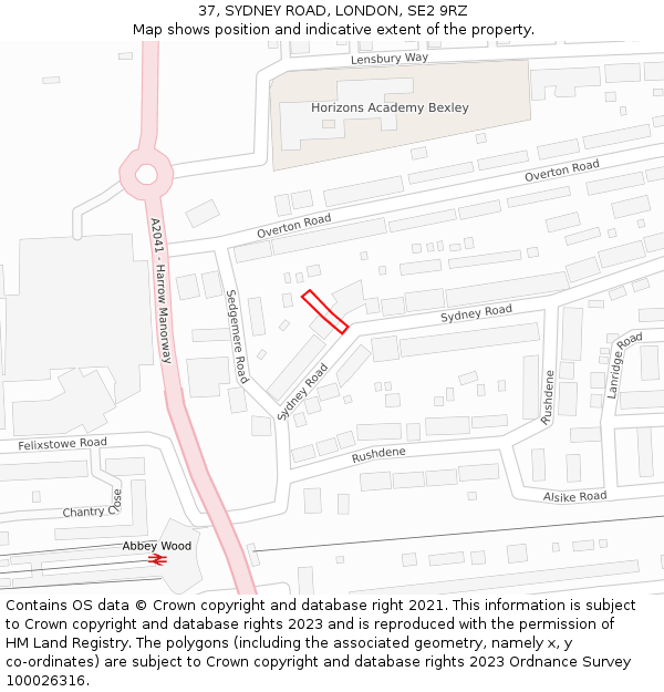 37, SYDNEY ROAD, LONDON, SE2 9RZ: Location map and indicative extent of plot