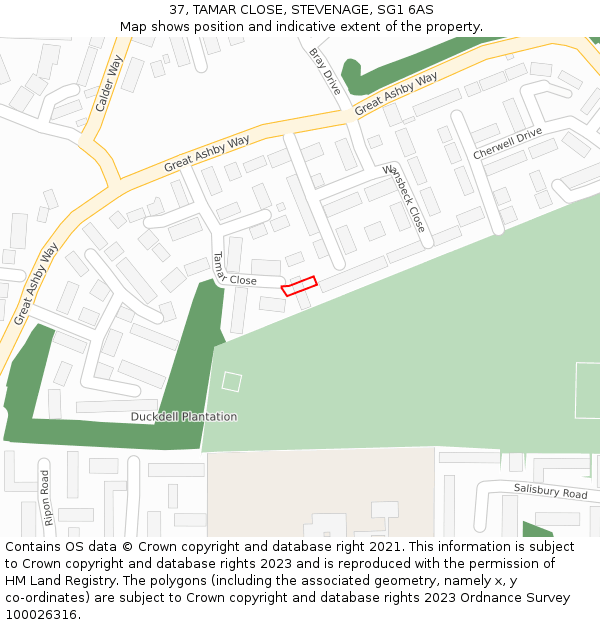 37, TAMAR CLOSE, STEVENAGE, SG1 6AS: Location map and indicative extent of plot