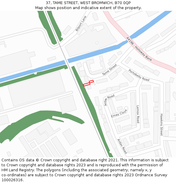 37, TAME STREET, WEST BROMWICH, B70 0QP: Location map and indicative extent of plot