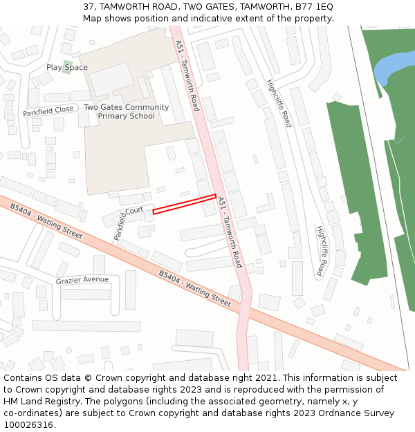 37, TAMWORTH ROAD, TWO GATES, TAMWORTH, B77 1EQ: Location map and indicative extent of plot