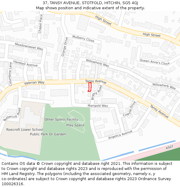 37, TANSY AVENUE, STOTFOLD, HITCHIN, SG5 4GJ: Location map and indicative extent of plot