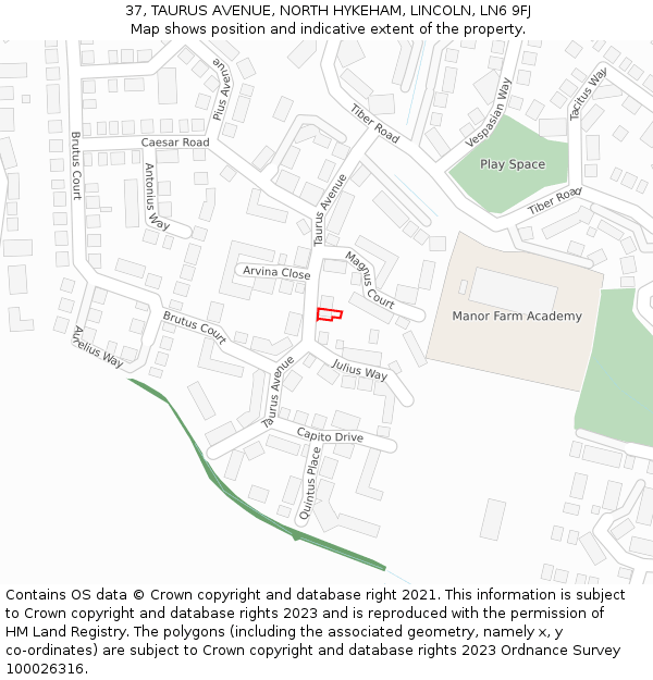 37, TAURUS AVENUE, NORTH HYKEHAM, LINCOLN, LN6 9FJ: Location map and indicative extent of plot