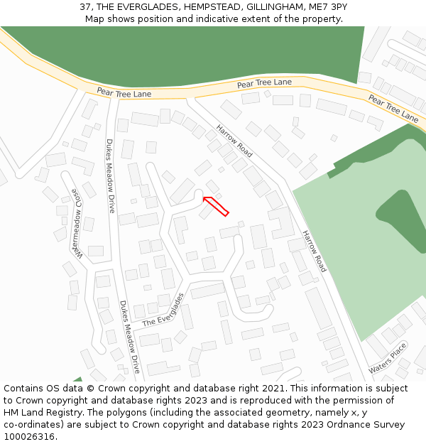 37, THE EVERGLADES, HEMPSTEAD, GILLINGHAM, ME7 3PY: Location map and indicative extent of plot