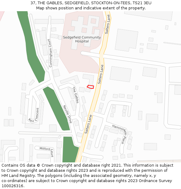 37, THE GABLES, SEDGEFIELD, STOCKTON-ON-TEES, TS21 3EU: Location map and indicative extent of plot