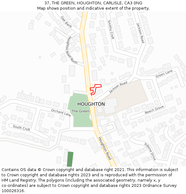 37, THE GREEN, HOUGHTON, CARLISLE, CA3 0NG: Location map and indicative extent of plot