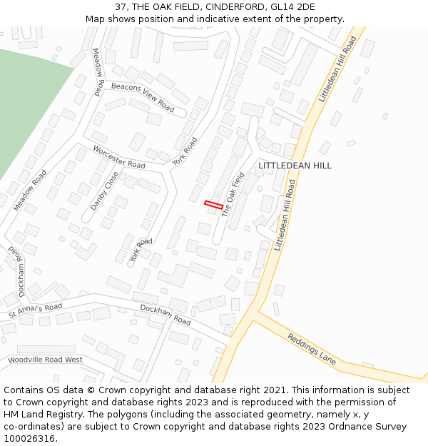 37, THE OAK FIELD, CINDERFORD, GL14 2DE: Location map and indicative extent of plot