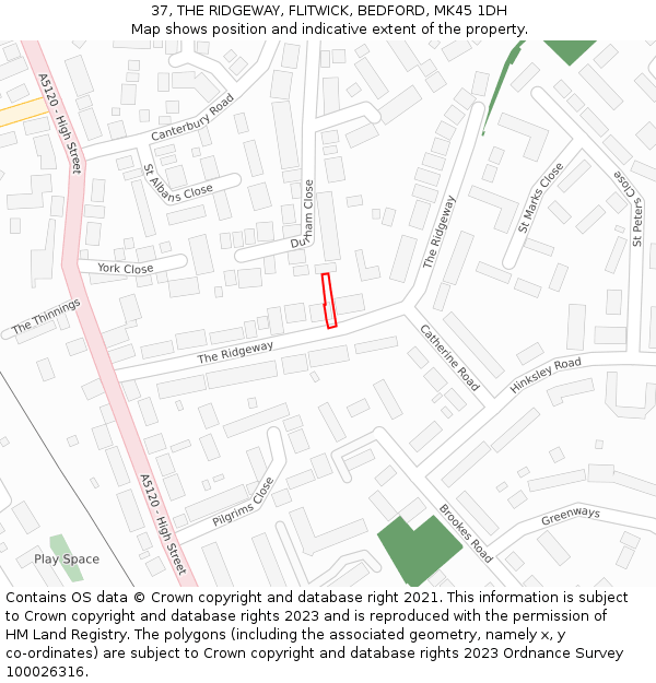 37, THE RIDGEWAY, FLITWICK, BEDFORD, MK45 1DH: Location map and indicative extent of plot