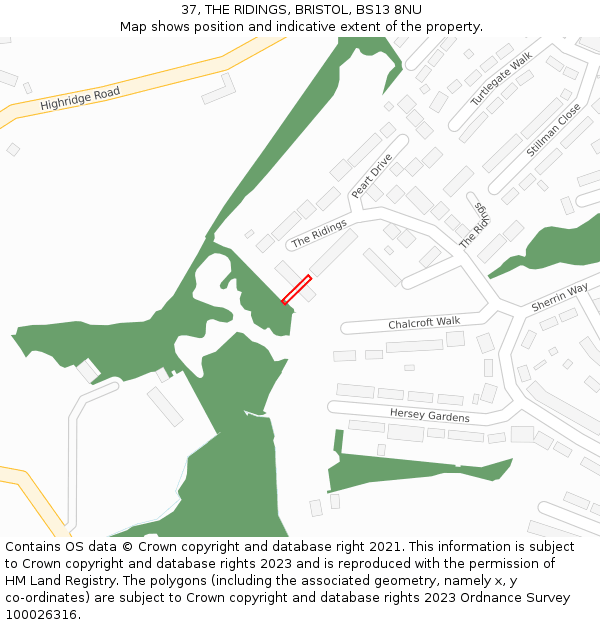 37, THE RIDINGS, BRISTOL, BS13 8NU: Location map and indicative extent of plot
