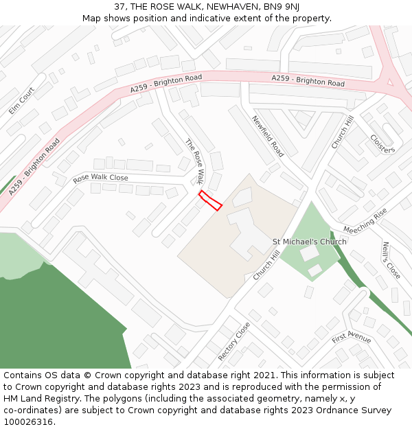 37, THE ROSE WALK, NEWHAVEN, BN9 9NJ: Location map and indicative extent of plot