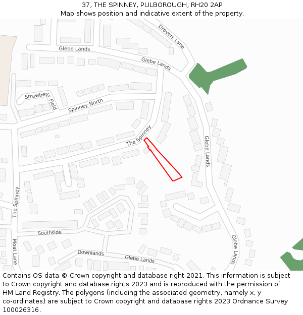 37, THE SPINNEY, PULBOROUGH, RH20 2AP: Location map and indicative extent of plot
