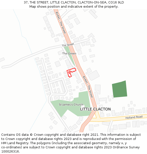 37, THE STREET, LITTLE CLACTON, CLACTON-ON-SEA, CO16 9LD: Location map and indicative extent of plot