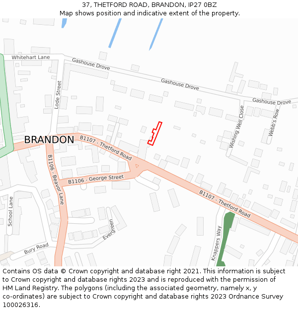 37, THETFORD ROAD, BRANDON, IP27 0BZ: Location map and indicative extent of plot