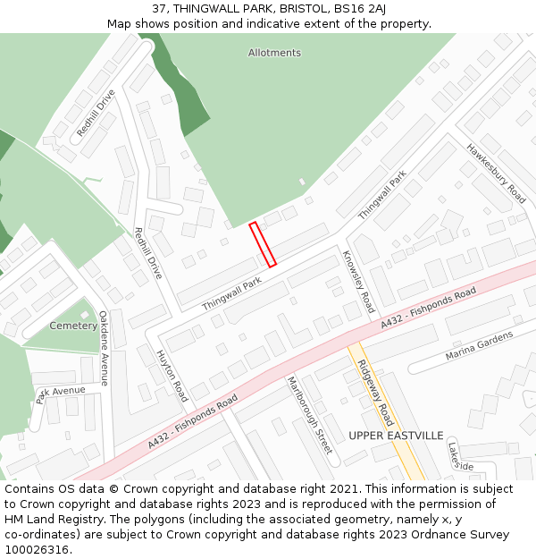 37, THINGWALL PARK, BRISTOL, BS16 2AJ: Location map and indicative extent of plot