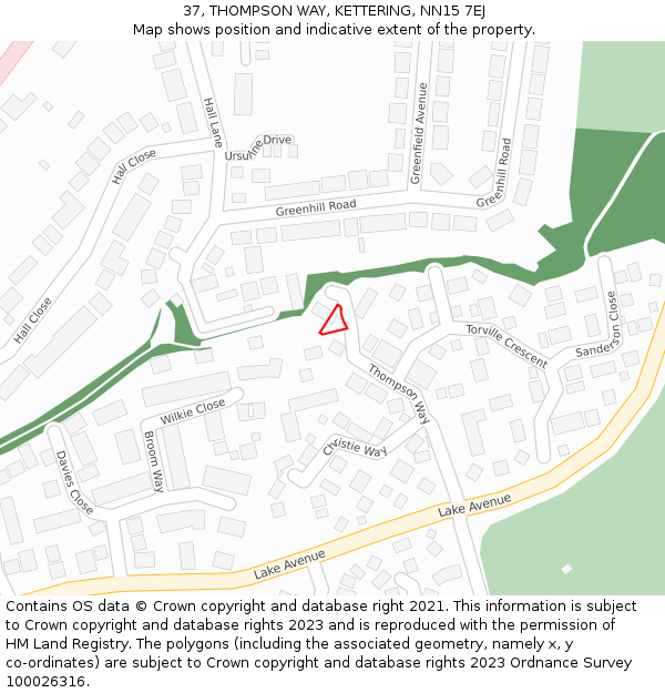 37, THOMPSON WAY, KETTERING, NN15 7EJ: Location map and indicative extent of plot