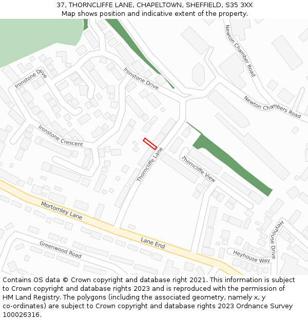 37, THORNCLIFFE LANE, CHAPELTOWN, SHEFFIELD, S35 3XX: Location map and indicative extent of plot