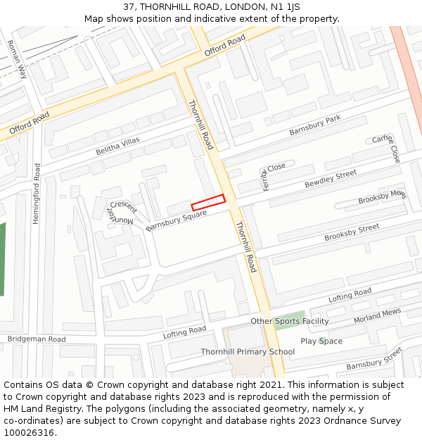 37, THORNHILL ROAD, LONDON, N1 1JS: Location map and indicative extent of plot