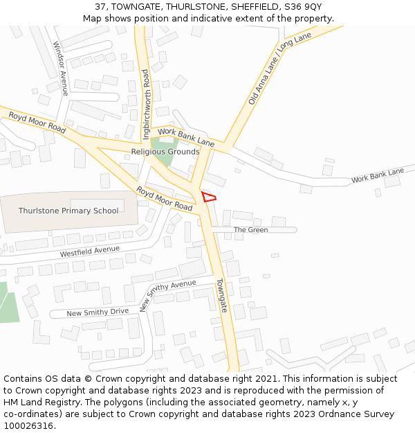 37, TOWNGATE, THURLSTONE, SHEFFIELD, S36 9QY: Location map and indicative extent of plot