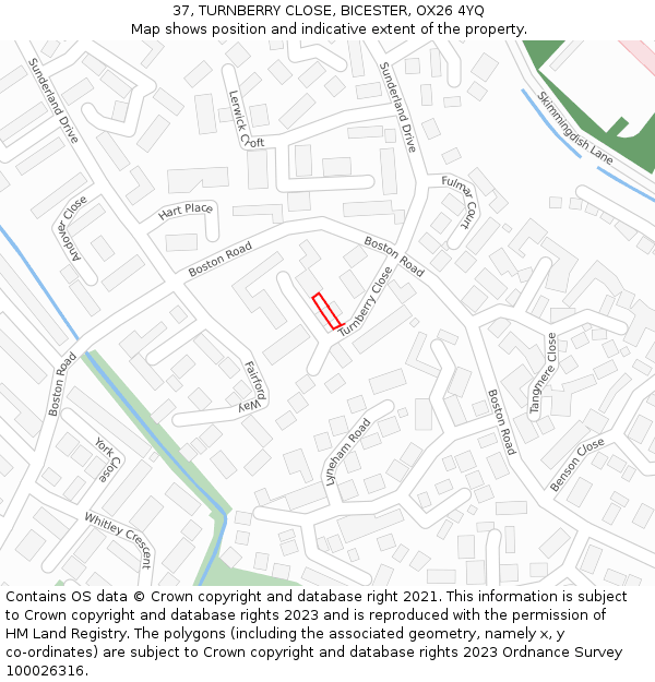 37, TURNBERRY CLOSE, BICESTER, OX26 4YQ: Location map and indicative extent of plot