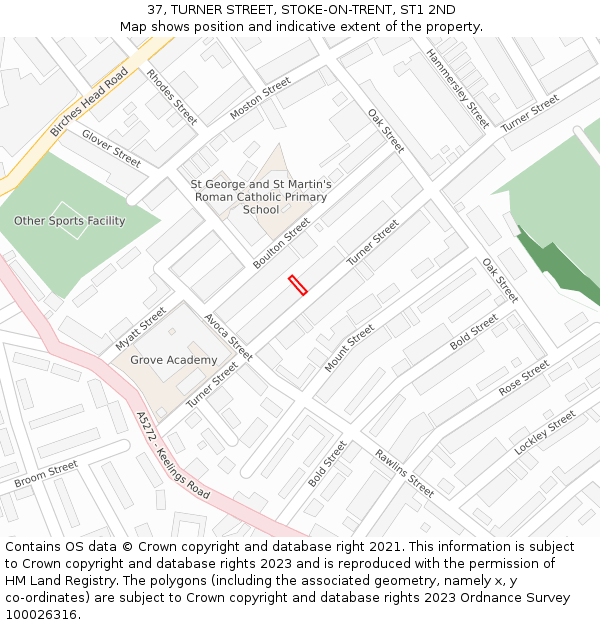 37, TURNER STREET, STOKE-ON-TRENT, ST1 2ND: Location map and indicative extent of plot