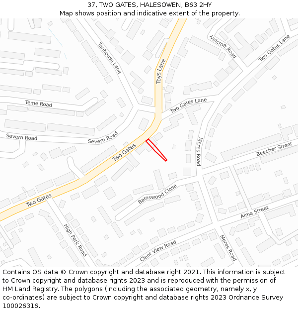 37, TWO GATES, HALESOWEN, B63 2HY: Location map and indicative extent of plot