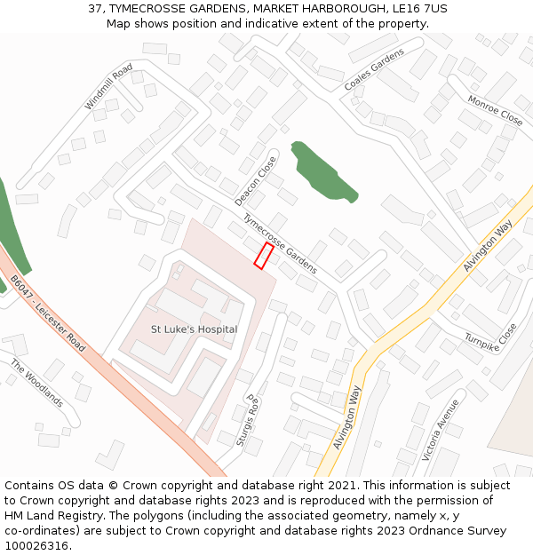 37, TYMECROSSE GARDENS, MARKET HARBOROUGH, LE16 7US: Location map and indicative extent of plot