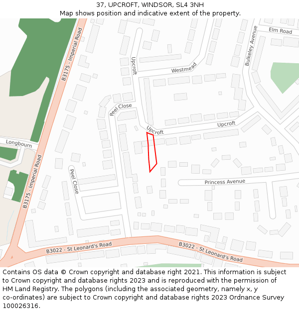 37, UPCROFT, WINDSOR, SL4 3NH: Location map and indicative extent of plot