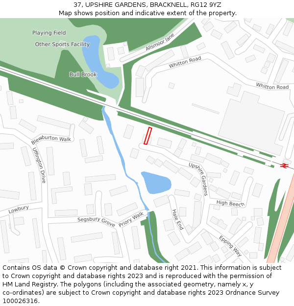 37, UPSHIRE GARDENS, BRACKNELL, RG12 9YZ: Location map and indicative extent of plot