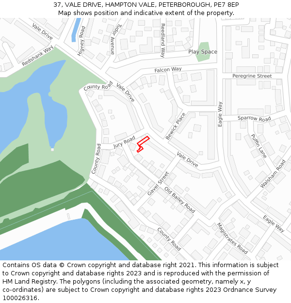 37, VALE DRIVE, HAMPTON VALE, PETERBOROUGH, PE7 8EP: Location map and indicative extent of plot