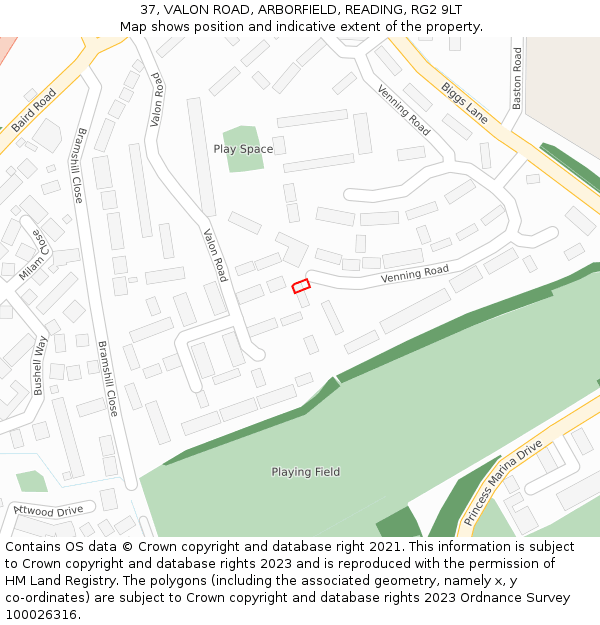 37, VALON ROAD, ARBORFIELD, READING, RG2 9LT: Location map and indicative extent of plot