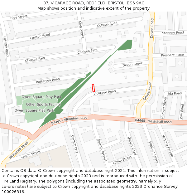 37, VICARAGE ROAD, REDFIELD, BRISTOL, BS5 9AG: Location map and indicative extent of plot