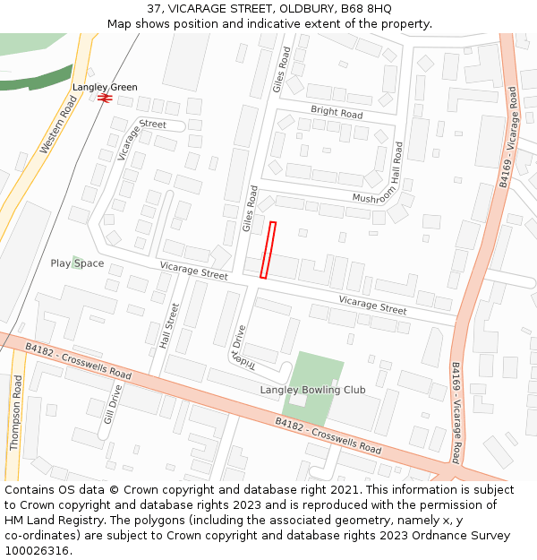 37, VICARAGE STREET, OLDBURY, B68 8HQ: Location map and indicative extent of plot