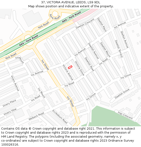 37, VICTORIA AVENUE, LEEDS, LS9 9DL: Location map and indicative extent of plot