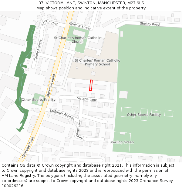 37, VICTORIA LANE, SWINTON, MANCHESTER, M27 9LS: Location map and indicative extent of plot