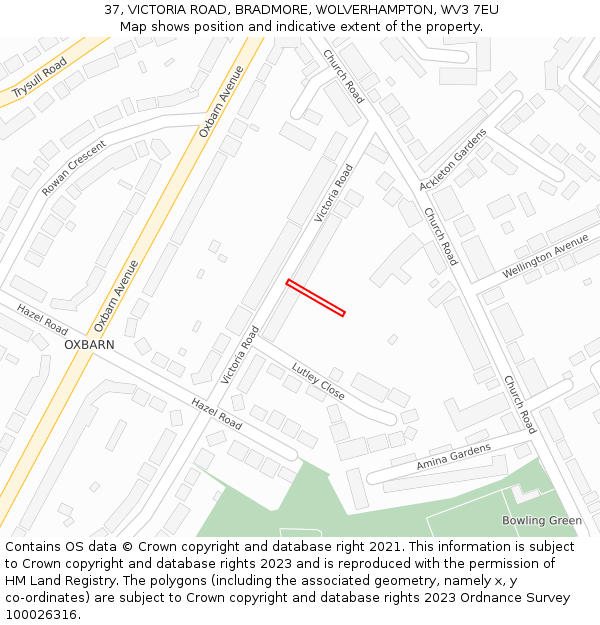 37, VICTORIA ROAD, BRADMORE, WOLVERHAMPTON, WV3 7EU: Location map and indicative extent of plot