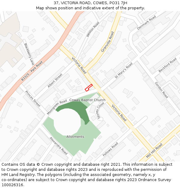 37, VICTORIA ROAD, COWES, PO31 7JH: Location map and indicative extent of plot