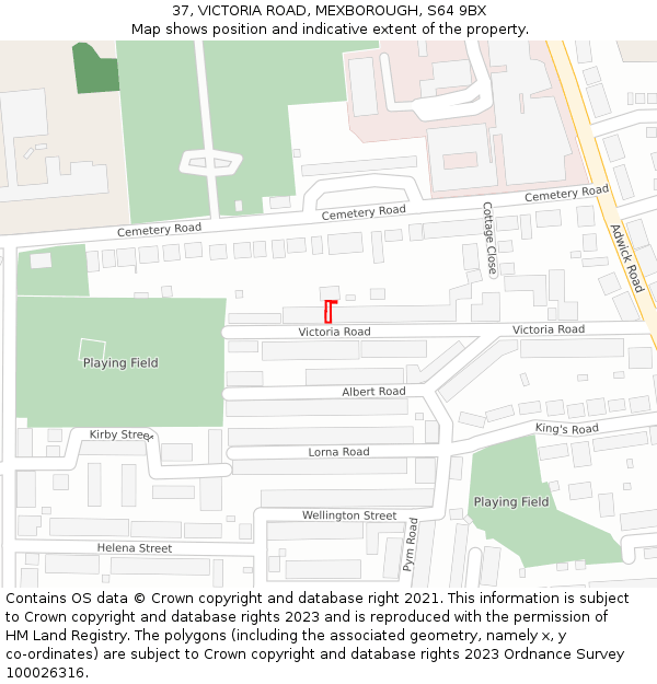 37, VICTORIA ROAD, MEXBOROUGH, S64 9BX: Location map and indicative extent of plot