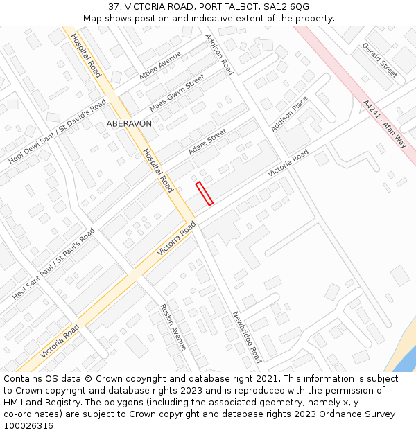 37, VICTORIA ROAD, PORT TALBOT, SA12 6QG: Location map and indicative extent of plot