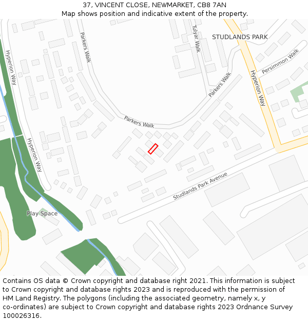 37, VINCENT CLOSE, NEWMARKET, CB8 7AN: Location map and indicative extent of plot