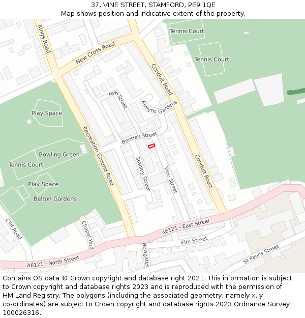 37, VINE STREET, STAMFORD, PE9 1QE: Location map and indicative extent of plot