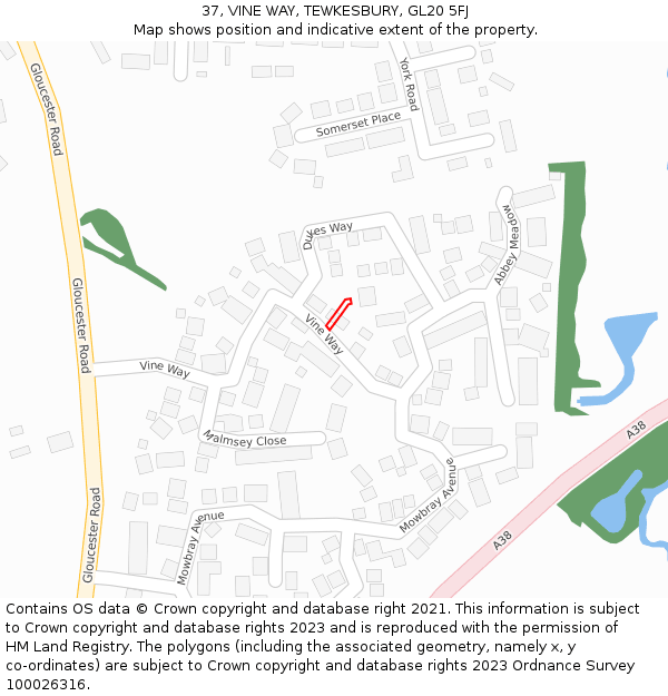 37, VINE WAY, TEWKESBURY, GL20 5FJ: Location map and indicative extent of plot