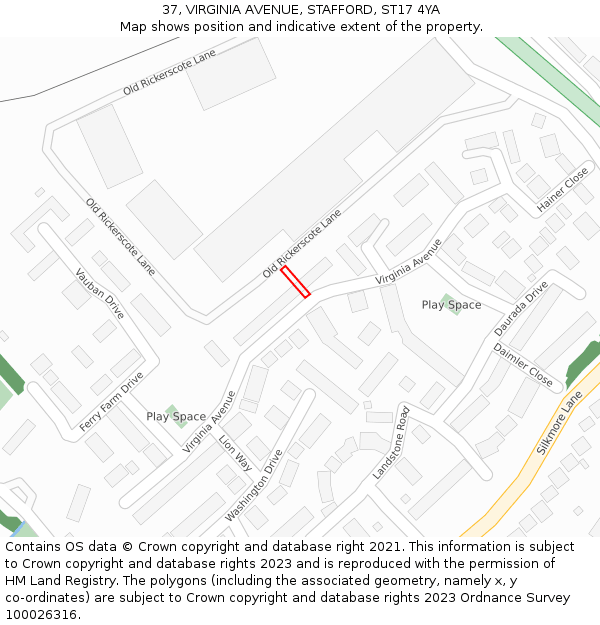37, VIRGINIA AVENUE, STAFFORD, ST17 4YA: Location map and indicative extent of plot