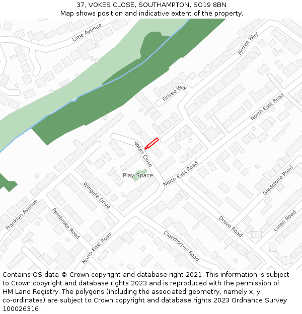 37, VOKES CLOSE, SOUTHAMPTON, SO19 8BN: Location map and indicative extent of plot