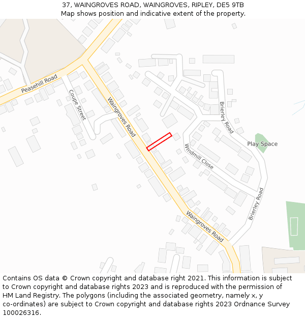 37, WAINGROVES ROAD, WAINGROVES, RIPLEY, DE5 9TB: Location map and indicative extent of plot