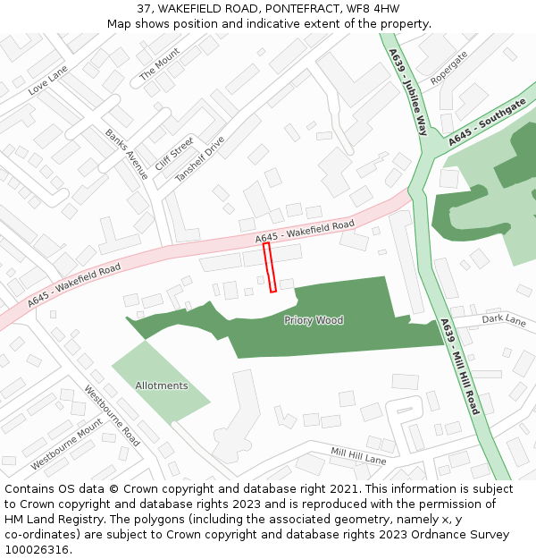 37, WAKEFIELD ROAD, PONTEFRACT, WF8 4HW: Location map and indicative extent of plot