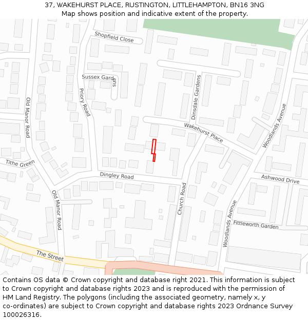 37, WAKEHURST PLACE, RUSTINGTON, LITTLEHAMPTON, BN16 3NG: Location map and indicative extent of plot