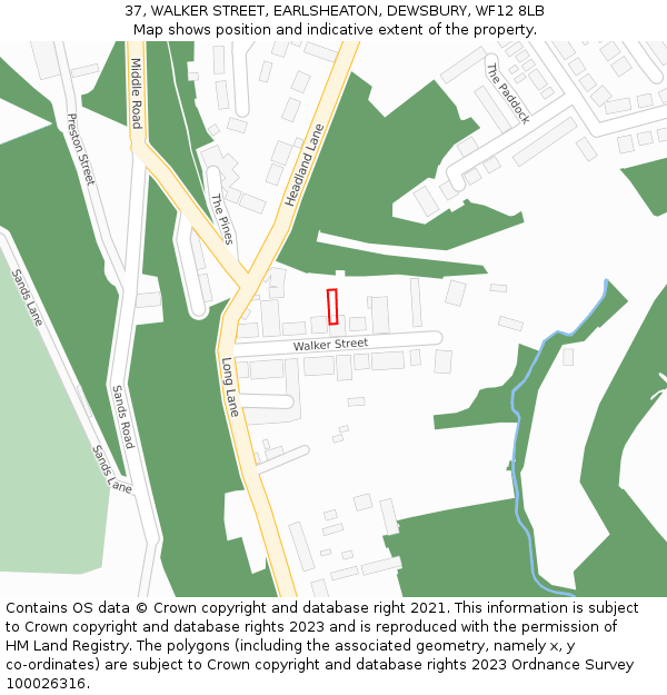 37, WALKER STREET, EARLSHEATON, DEWSBURY, WF12 8LB: Location map and indicative extent of plot
