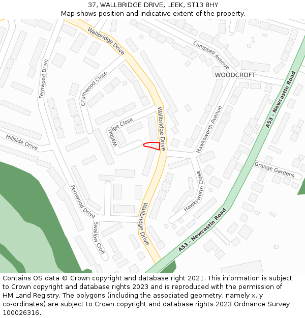 37, WALLBRIDGE DRIVE, LEEK, ST13 8HY: Location map and indicative extent of plot