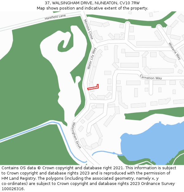 37, WALSINGHAM DRIVE, NUNEATON, CV10 7RW: Location map and indicative extent of plot